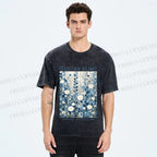 Unisex Klimt Blue Flowers Printed Washed Tee
