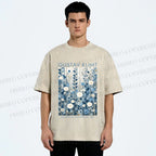 Unisex Klimt Blue Flowers Printed Washed Tee