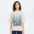 Unisex Klimt Blue Flowers Printed Washed Tee