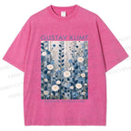 Unisex Klimt Blue Flowers Printed Washed Tee