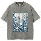 Unisex Klimt Blue Flowers Printed Washed Tee
