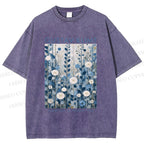 Unisex Klimt Blue Flowers Printed Washed Tee