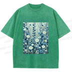 Unisex Klimt Blue Flowers Printed Washed Tee