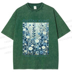 Unisex Klimt Blue Flowers Printed Washed Tee