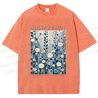 Unisex Klimt Blue Flowers Printed Washed Tee