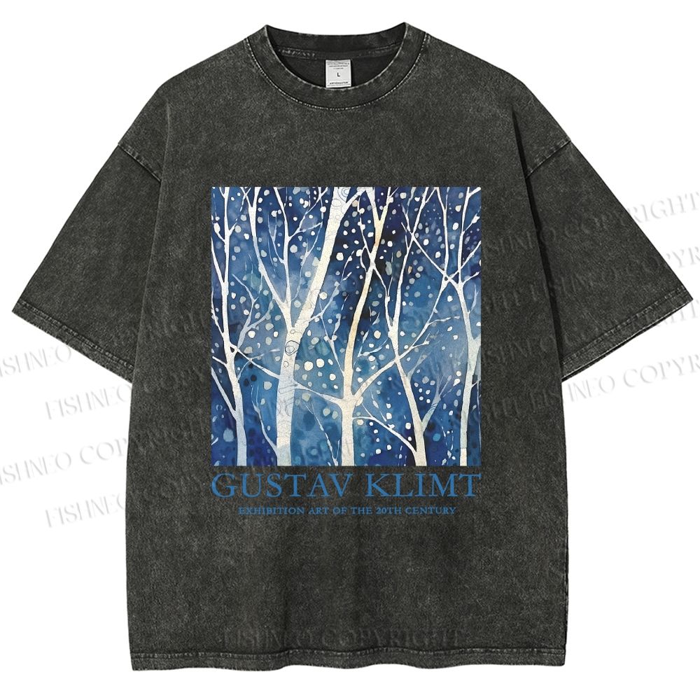Unisex Klimt Tree in Blue Night Printed Washed Tee
