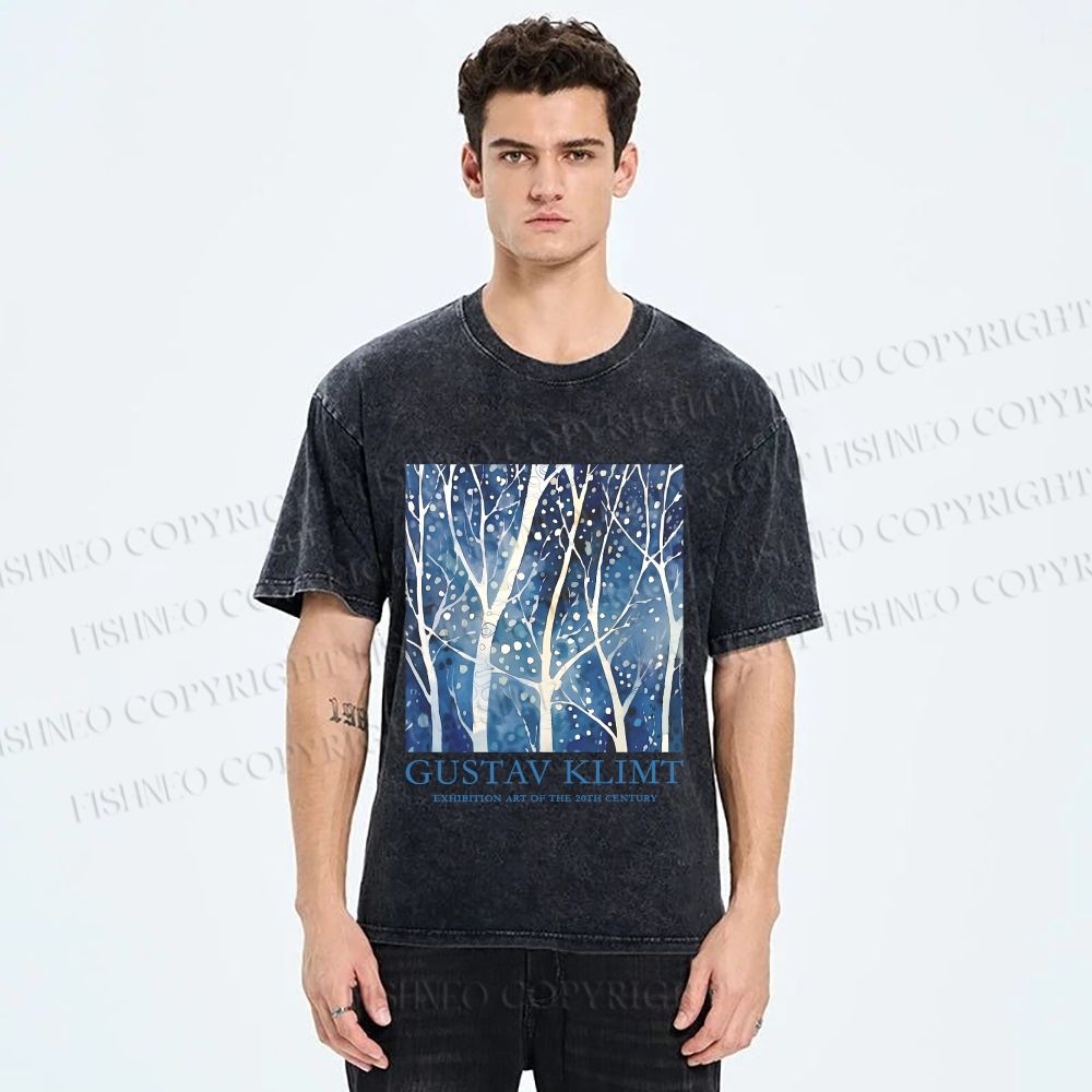 Unisex Klimt Tree in Blue Night Printed Washed Tee