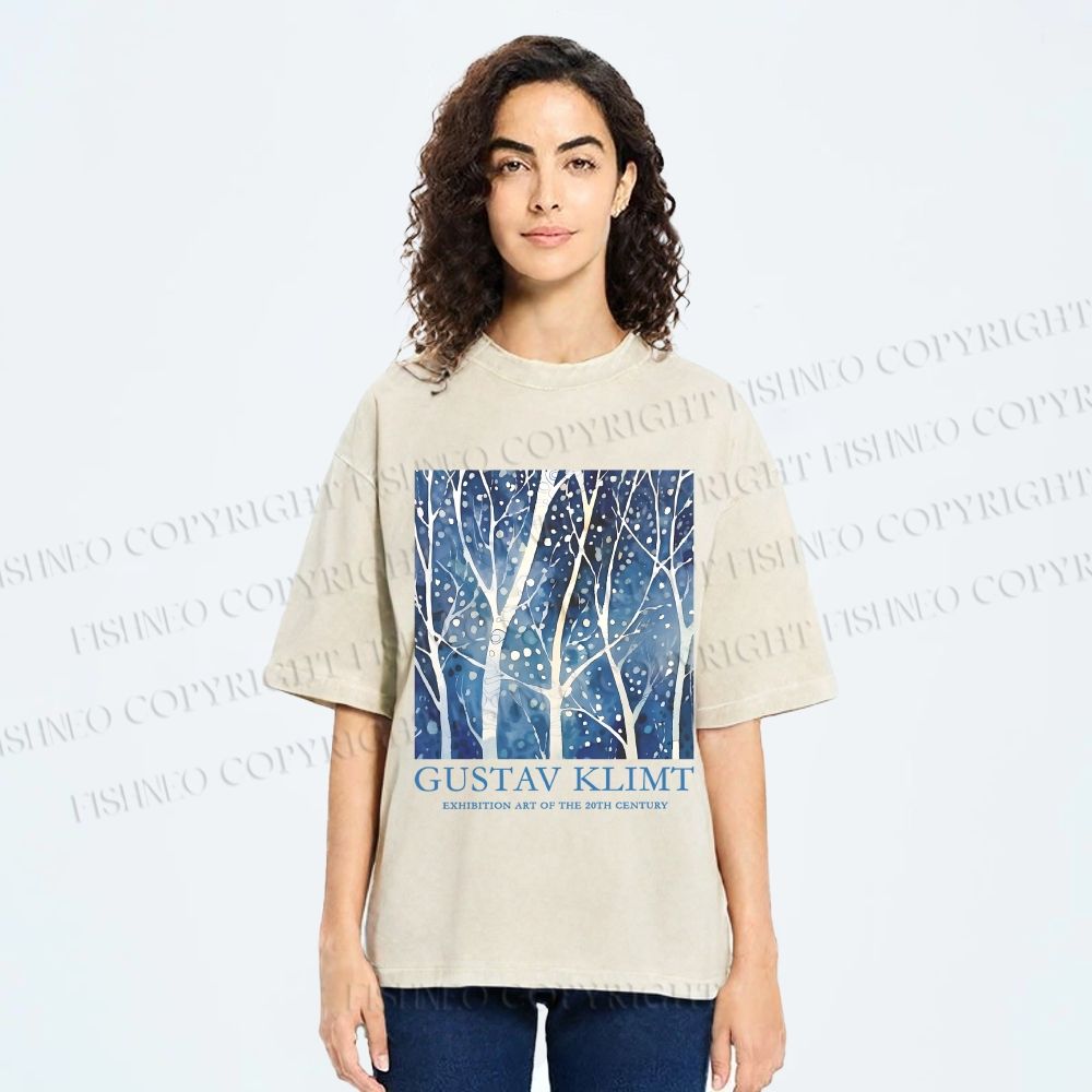 Unisex Klimt Tree in Blue Night Printed Washed Tee