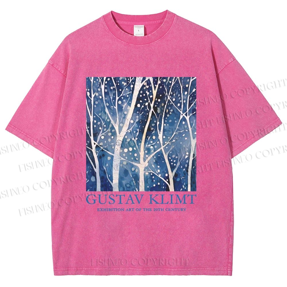Unisex Klimt Tree in Blue Night Printed Washed Tee