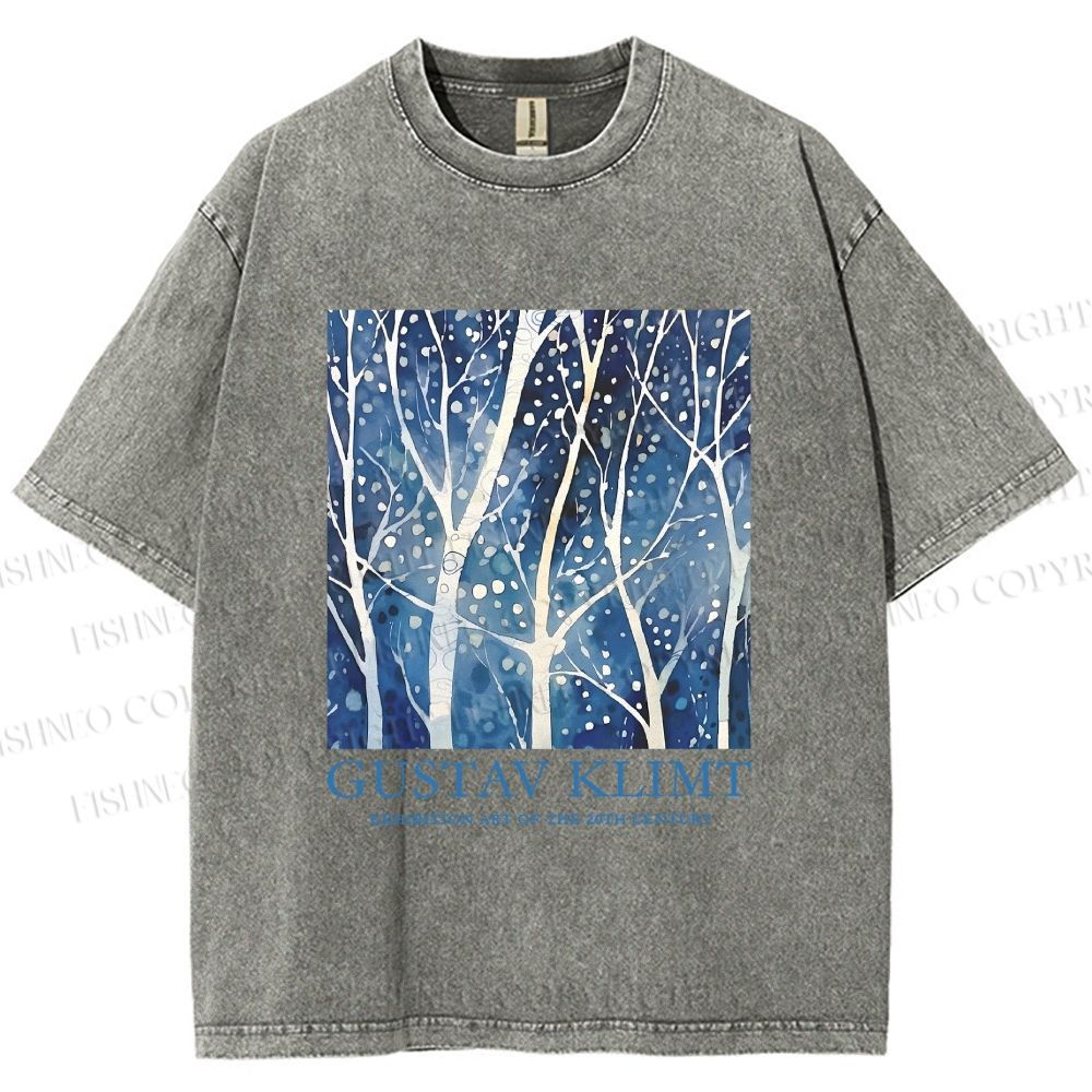 Unisex Klimt Tree in Blue Night Printed Washed Tee
