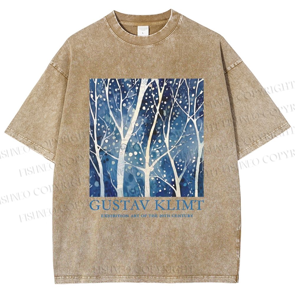 Unisex Klimt Tree in Blue Night Printed Washed Tee