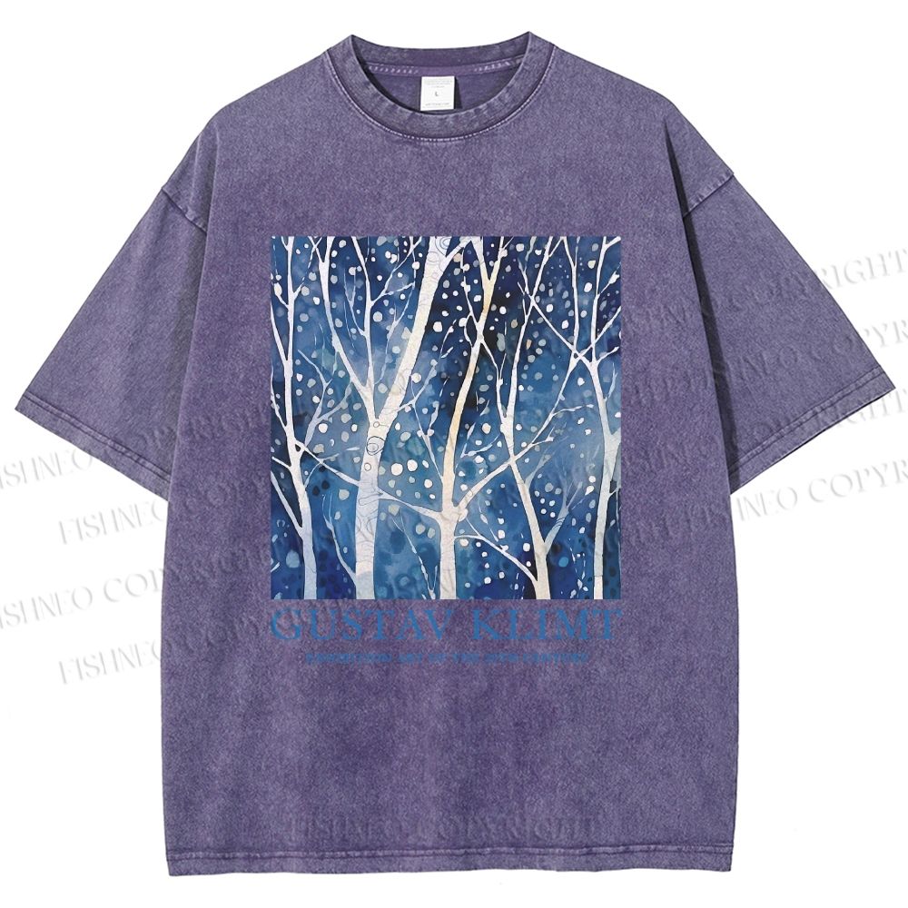 Unisex Klimt Tree in Blue Night Printed Washed Tee