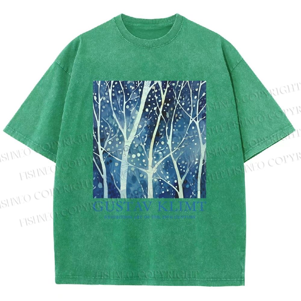 Unisex Klimt Tree in Blue Night Printed Washed Tee