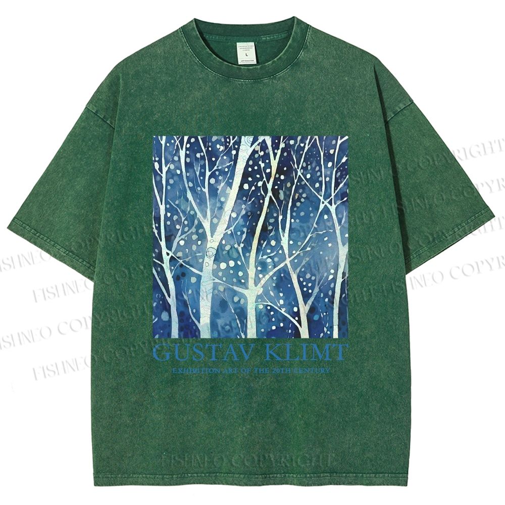 Unisex Klimt Tree in Blue Night Printed Washed Tee