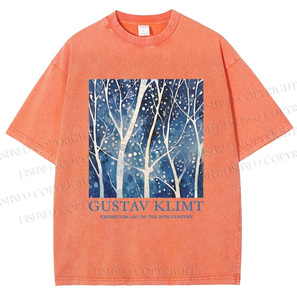 Unisex Klimt Tree in Blue Night Printed Washed Tee