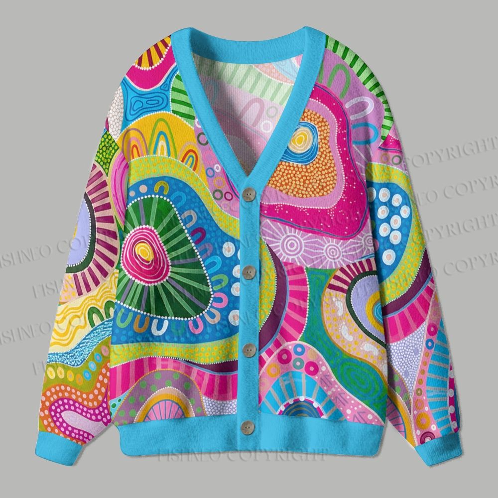 Abstract Multicolor Painting Ugly Cardigan Sweater