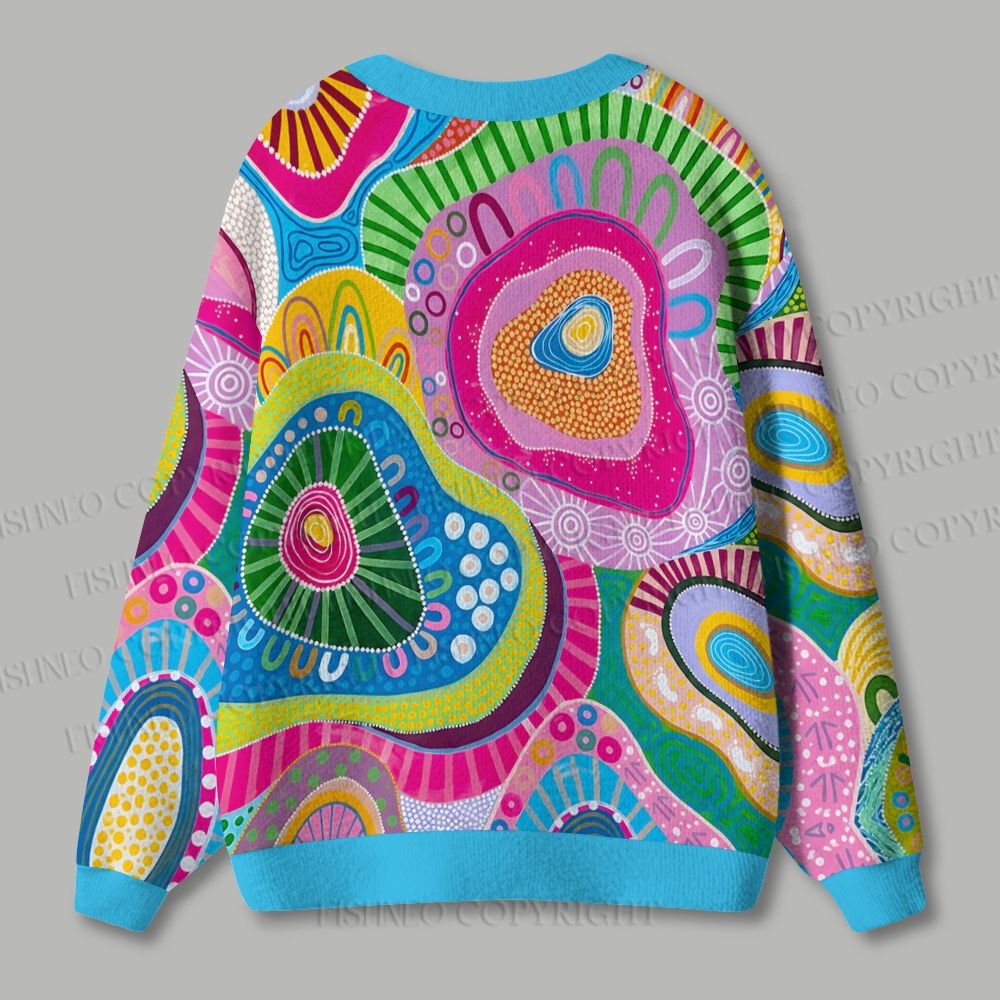 Abstract Multicolor Painting Ugly Cardigan Sweater