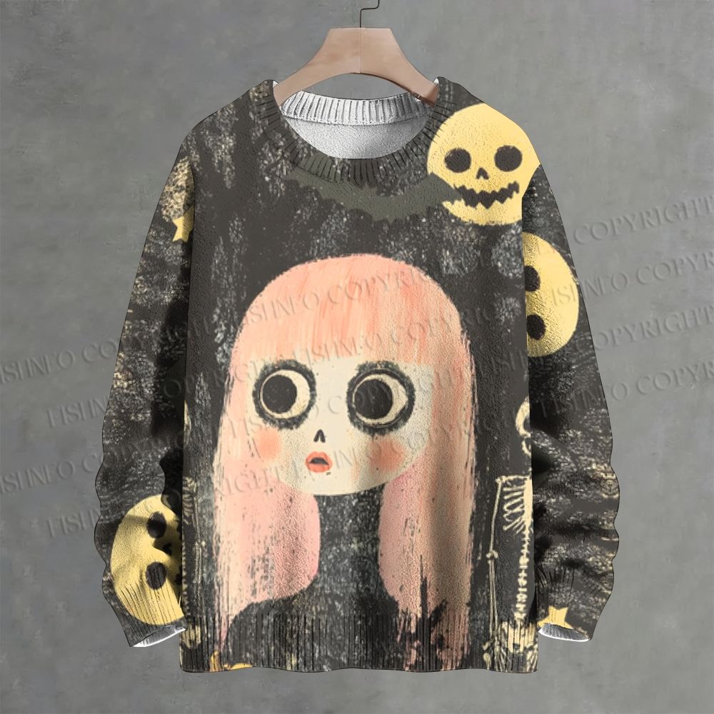 Creepy Cute Halloween Girl Crew Neck Sweater