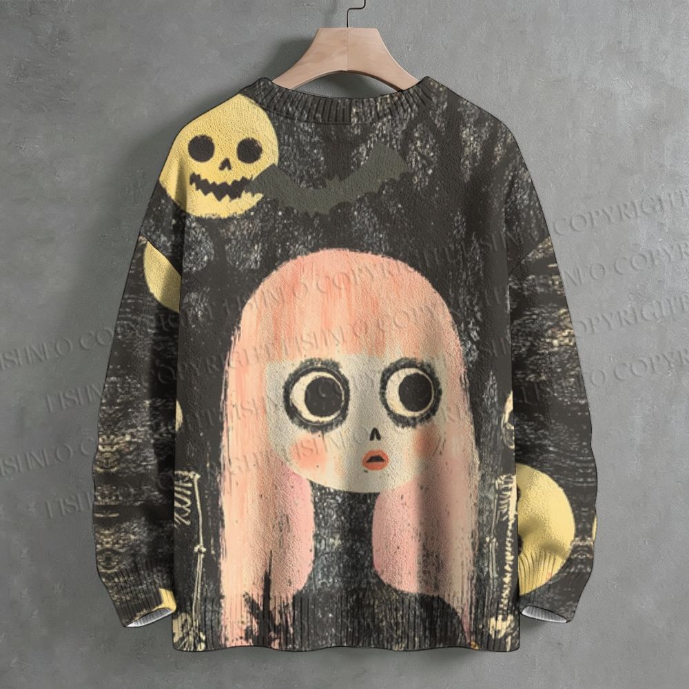 Creepy Cute Halloween Girl Crew Neck Sweater