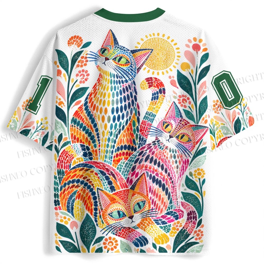 Multicolor Cats With Dots Jersey Shirts