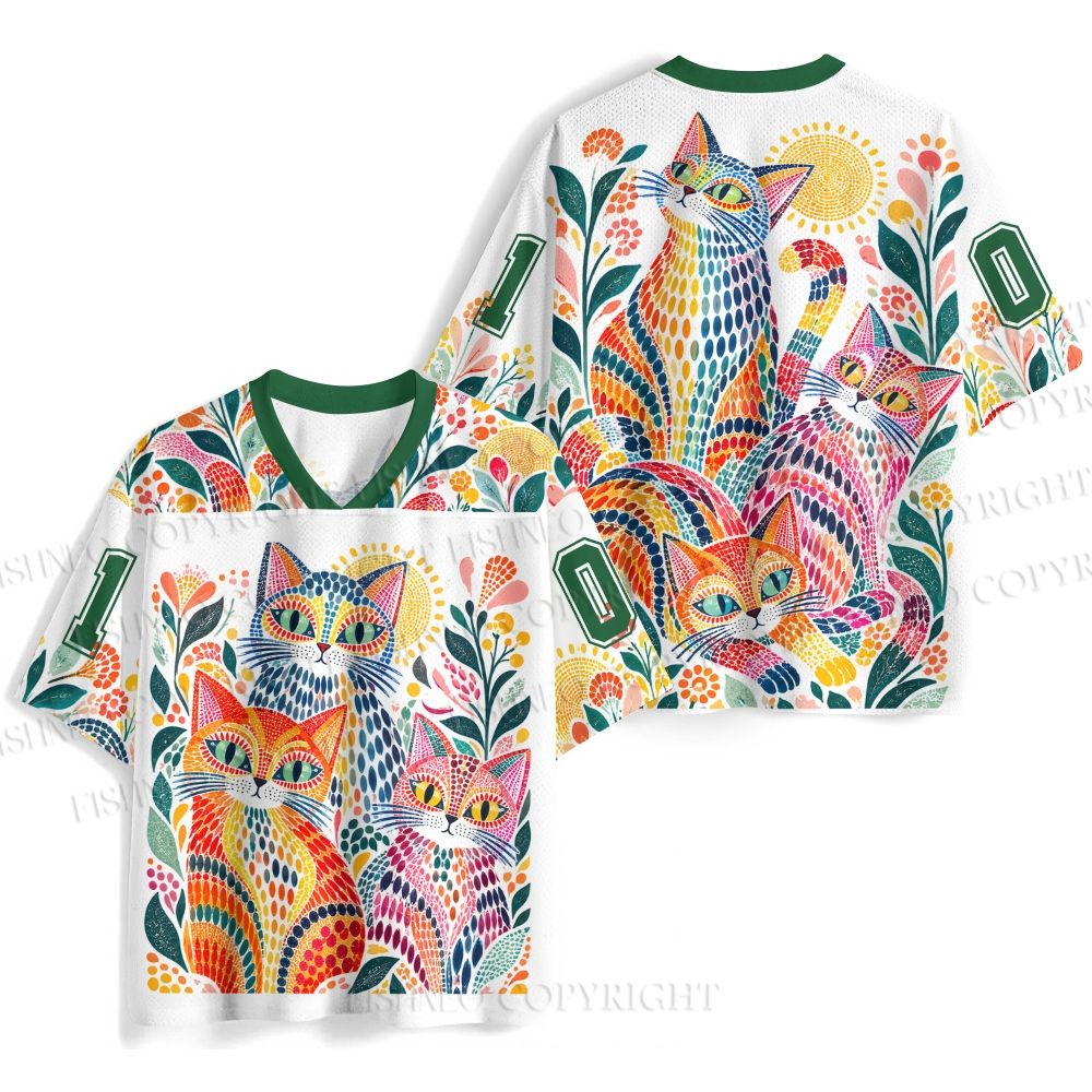 Multicolor Cats With Dots Jersey Shirts