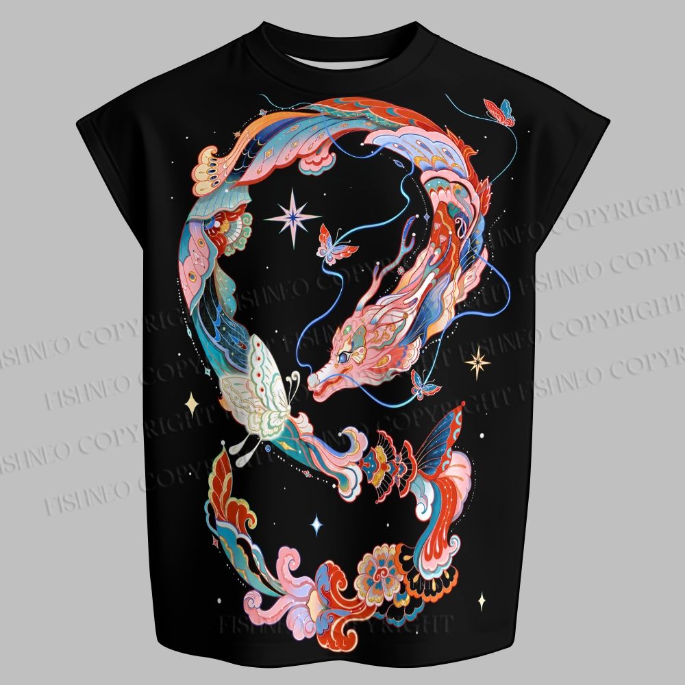 Men's Dragon in Infinity Symbol Sleeveless Tank Top & Elasticated Trousers pants Two-Piece Streetwear Set