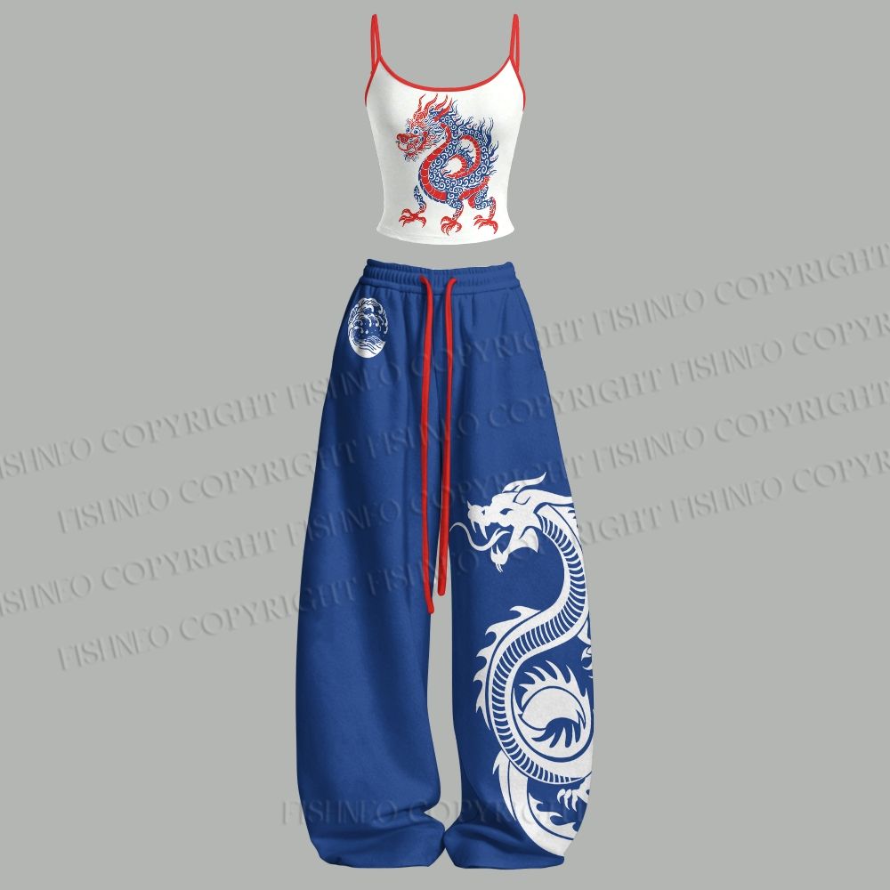 Blue & Red Silly Dragon Top & Elasticated Trousers Two-Piece Set