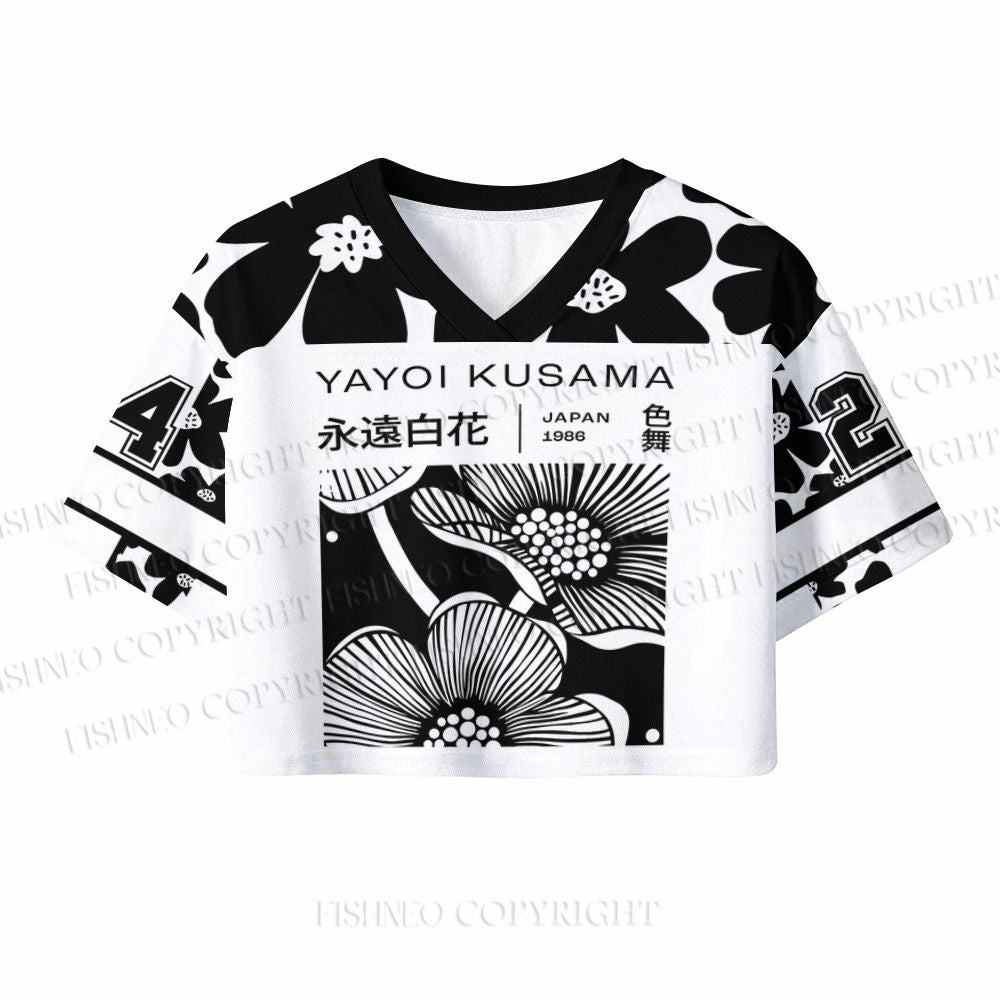Yayoi Kusama Black Flower Crop Sport Jersey Shirts