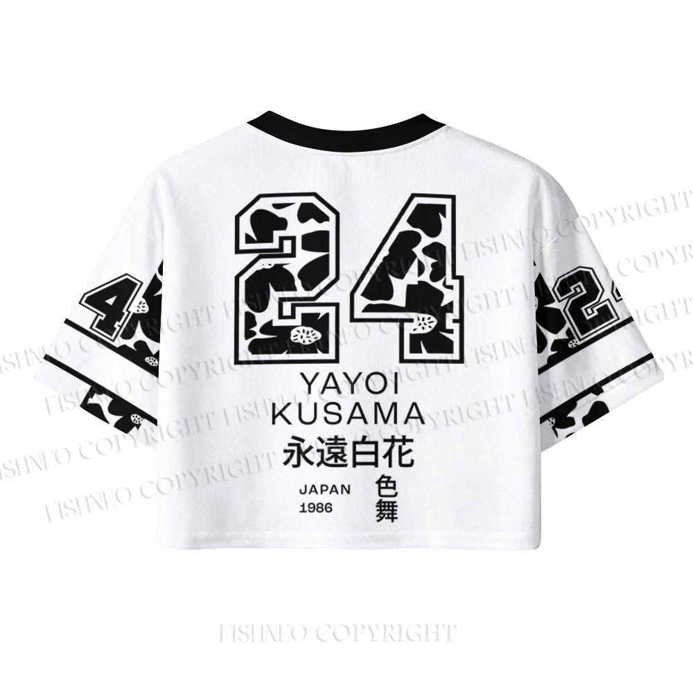 Yayoi Kusama Black Flower Crop Sport Jersey Shirts