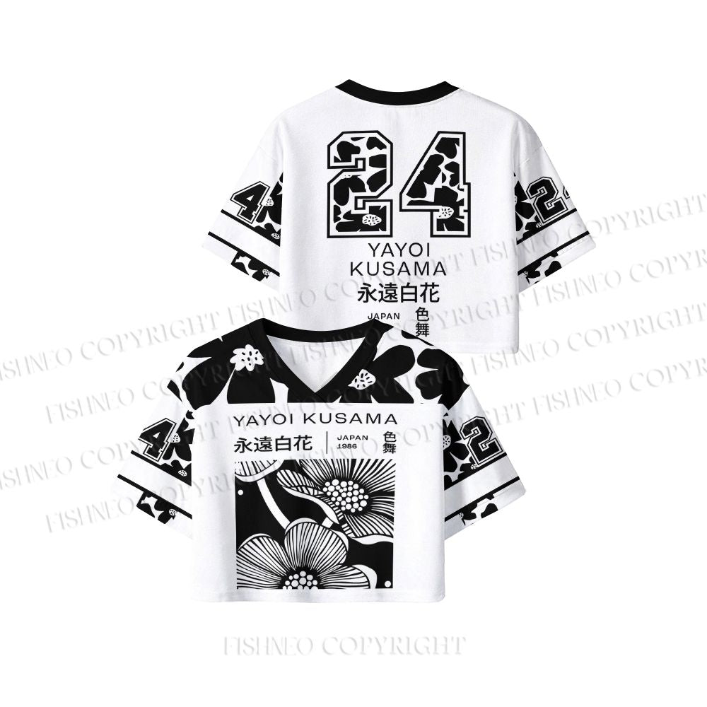 Yayoi Kusama Black Flower Crop Sport Jersey Shirts