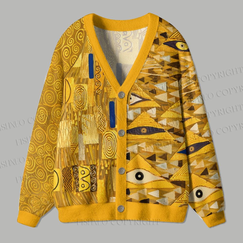 Klimt Triangle Eyes Art Ugly Cardigan Sweater