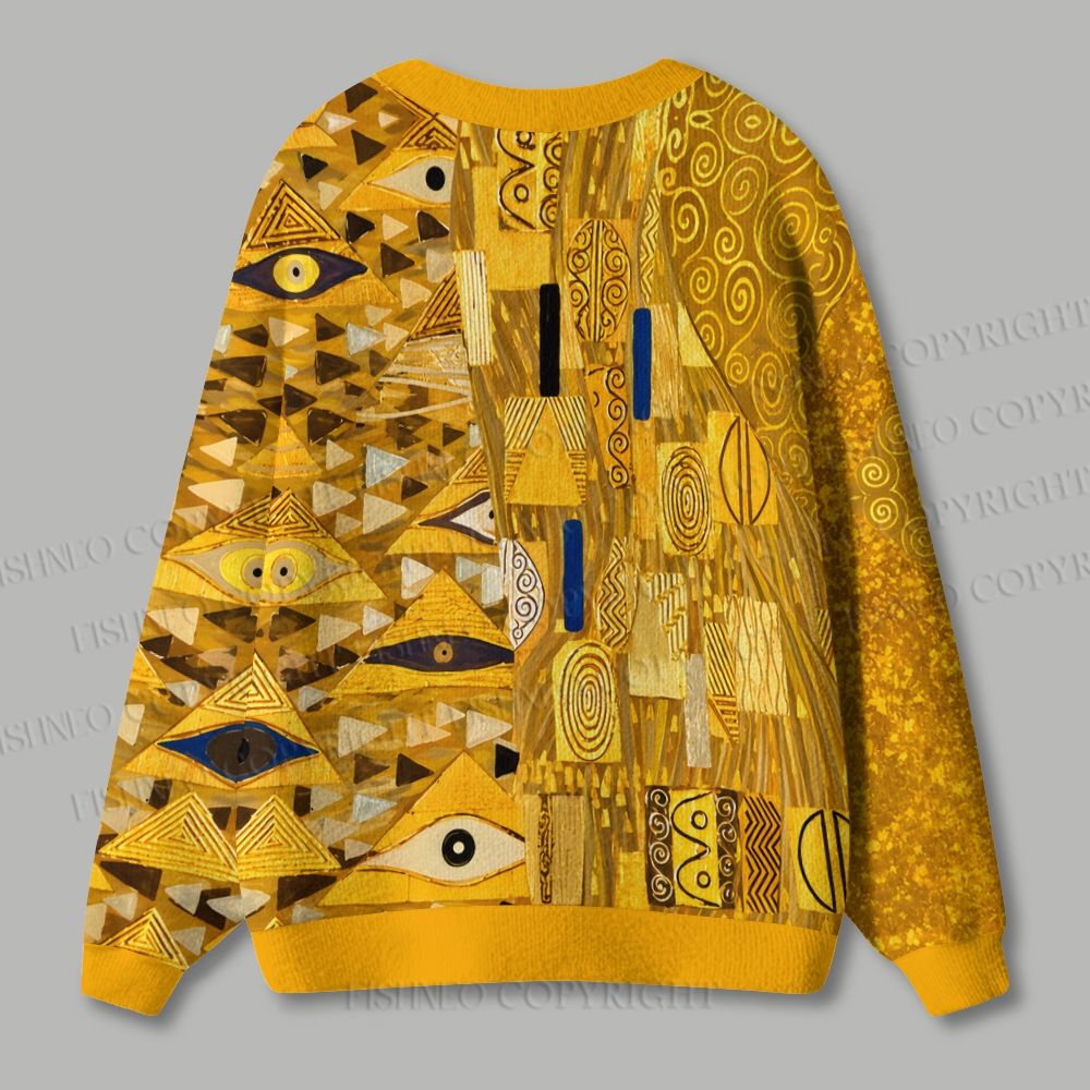 Klimt Triangle Eyes Art Ugly Cardigan Sweater