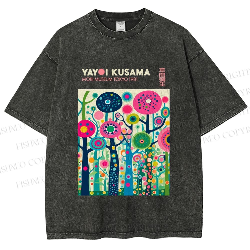 Unisex Yayoi Kusama Polka Dot Forest Printed Washed Tee