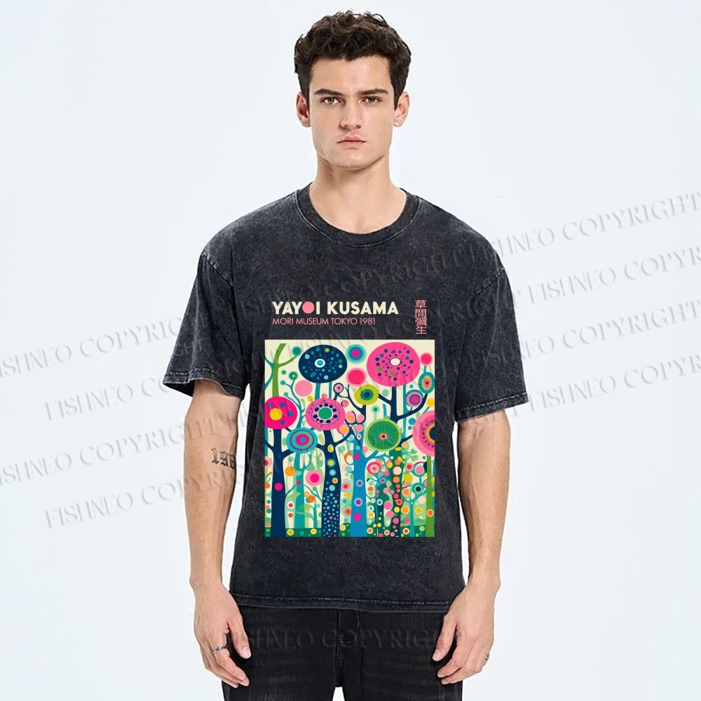 Unisex Yayoi Kusama Polka Dot Forest Printed Washed Tee