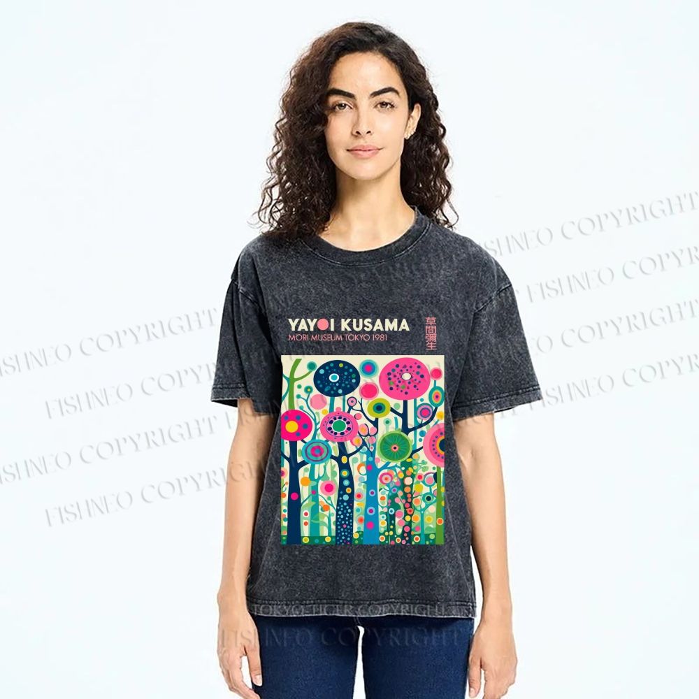 Unisex Yayoi Kusama Polka Dot Forest Printed Washed Tee