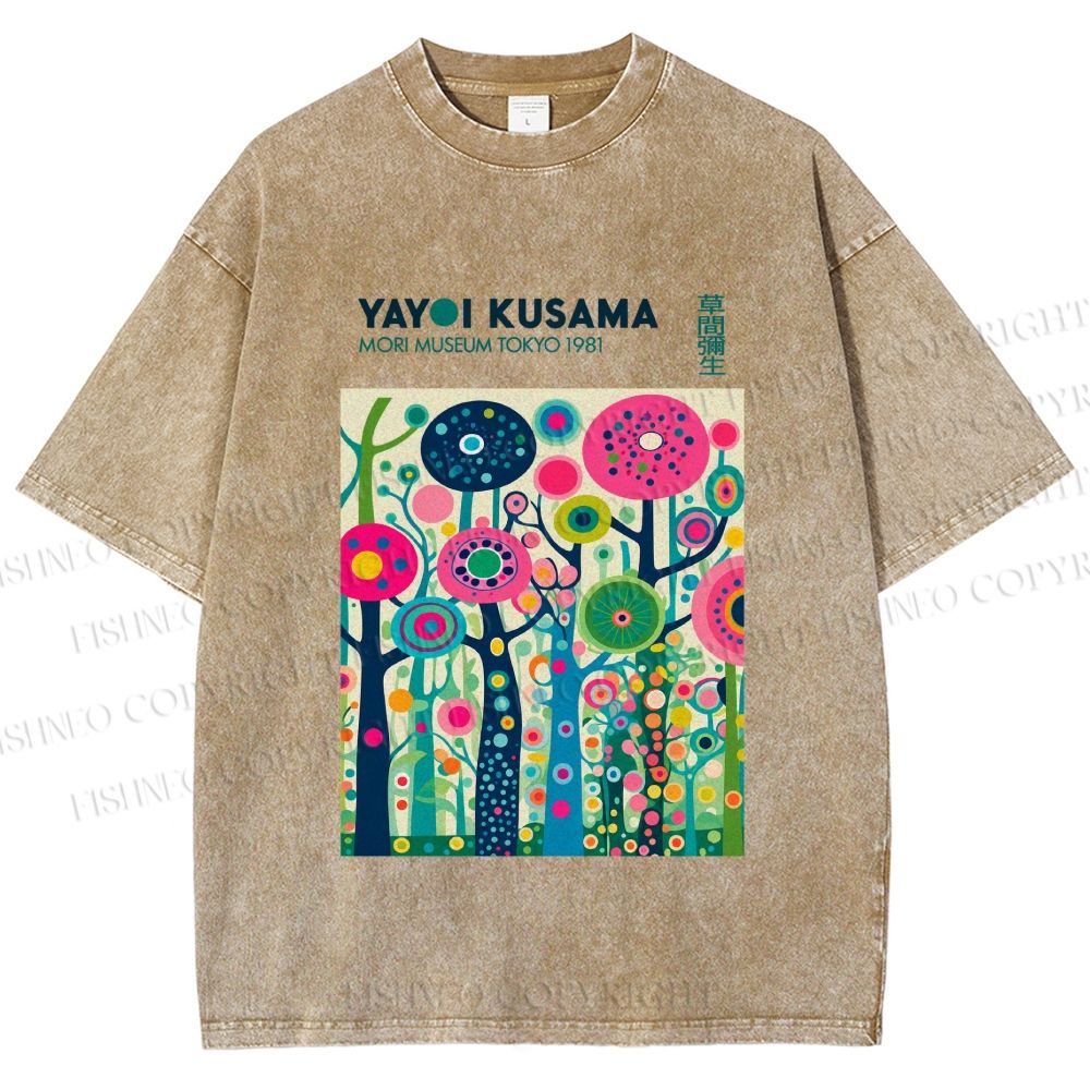 Unisex Yayoi Kusama Polka Dot Forest Printed Washed Tee