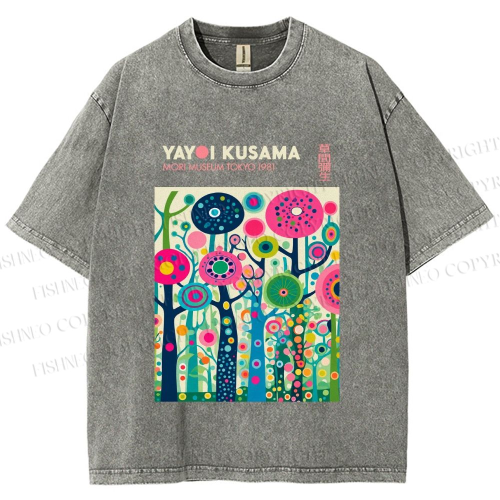 Unisex Yayoi Kusama Polka Dot Forest Printed Washed Tee