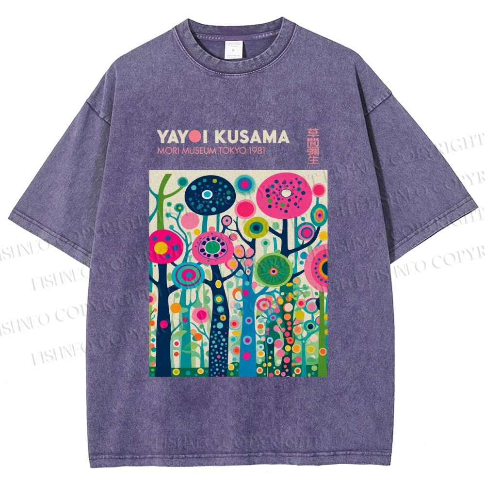 Unisex Yayoi Kusama Polka Dot Forest Printed Washed Tee