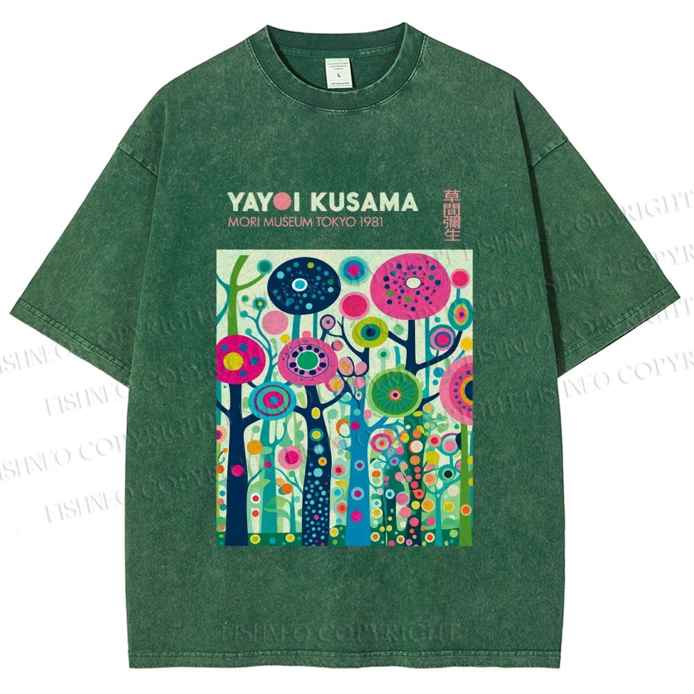 Unisex Yayoi Kusama Polka Dot Forest Printed Washed Tee
