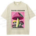 Unisex Yayoi Kusama Mushroom Printed Washed Tee