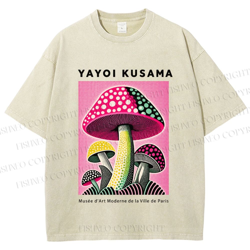 Unisex Yayoi Kusama Mushroom Printed Washed Tee