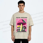 Unisex Yayoi Kusama Mushroom Printed Washed Tee