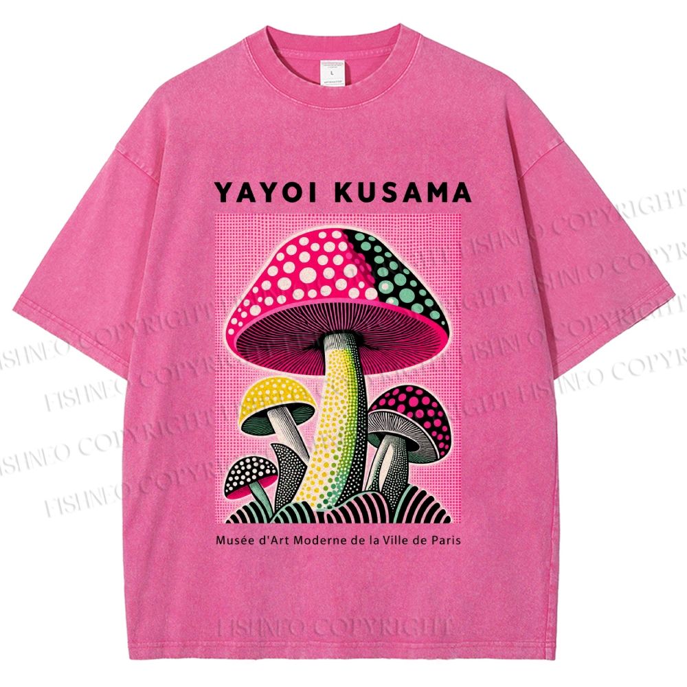 Unisex Yayoi Kusama Mushroom Printed Washed Tee