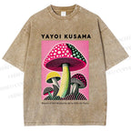 Unisex Yayoi Kusama Mushroom Printed Washed Tee