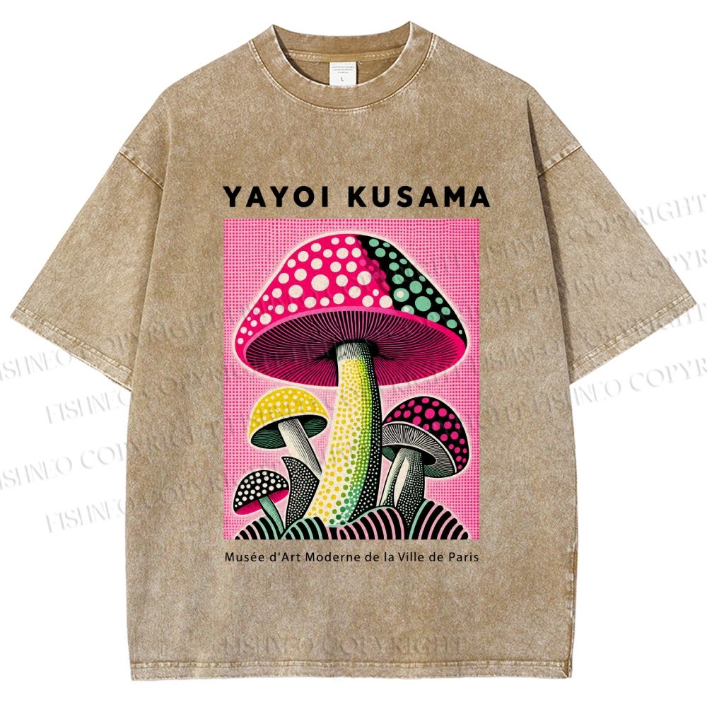 Unisex Yayoi Kusama Mushroom Printed Washed Tee