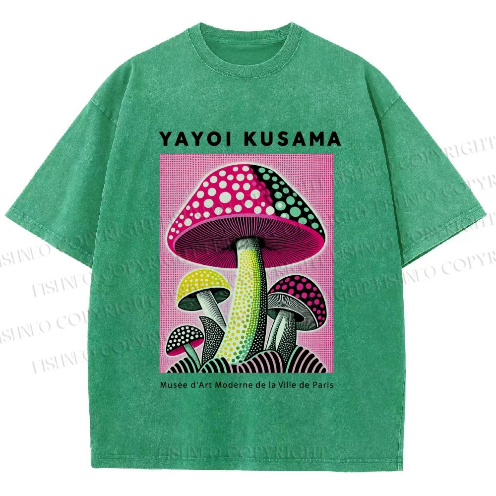 Unisex Yayoi Kusama Mushroom Printed Washed Tee