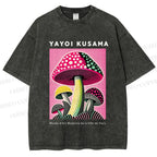 Unisex Yayoi Kusama Mushroom Printed Washed Tee