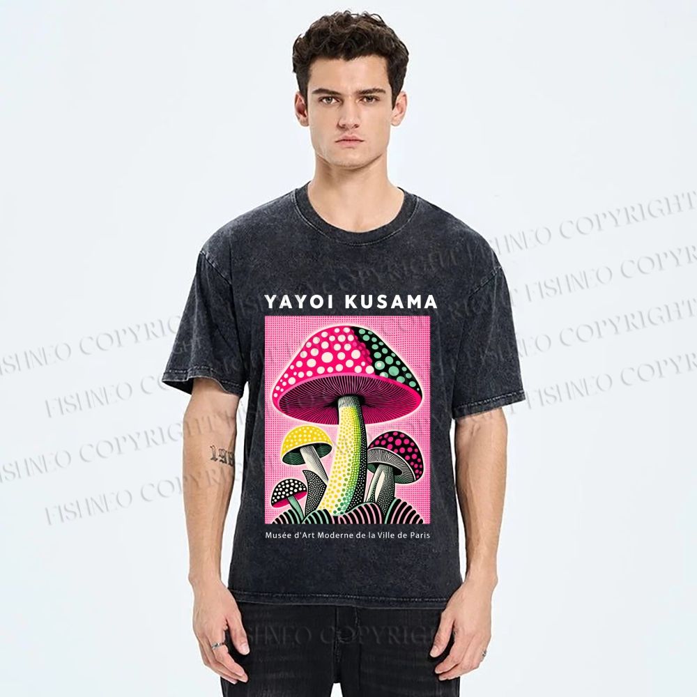Unisex Yayoi Kusama Mushroom Printed Washed Tee
