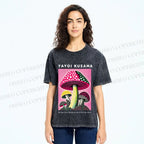 Unisex Yayoi Kusama Mushroom Printed Washed Tee