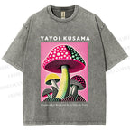 Unisex Yayoi Kusama Mushroom Printed Washed Tee